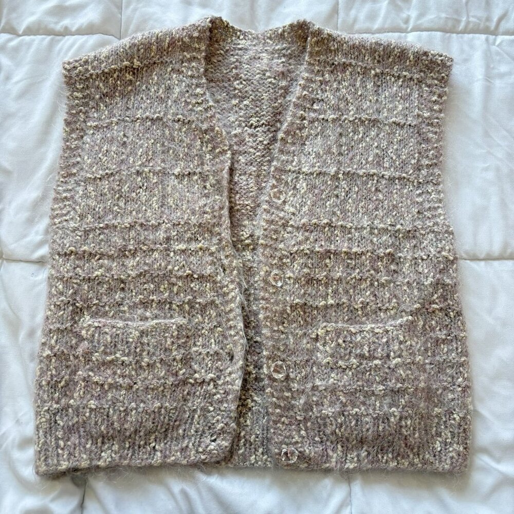 Vintage 80s 90s Handmade‎ Knit Sleeveless Sweater Vest Mohair Womens Pink Dainty